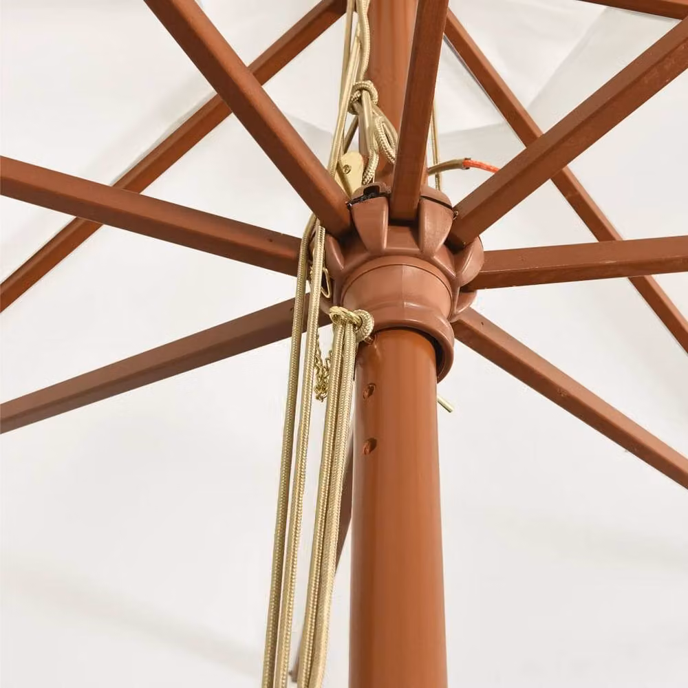 Berkfield Home Garden Parasol with Wooden Pole in Sand and White, W: 400 cm, H: 273 cm – 3