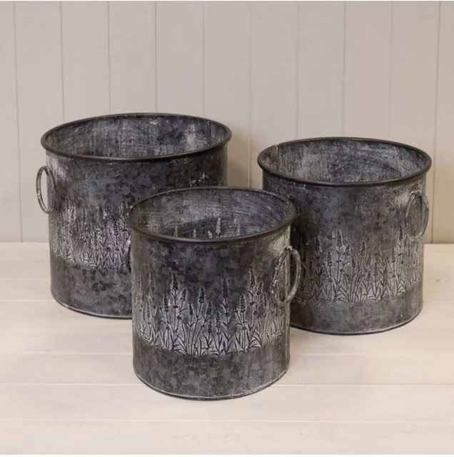 KDMD Set of Three Meadow Round Grey Zinc Planters