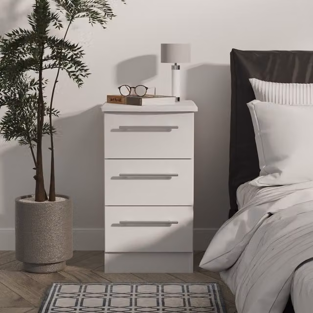 Sherwood 3 Drawer Bedside Cabinet in Grey Matt