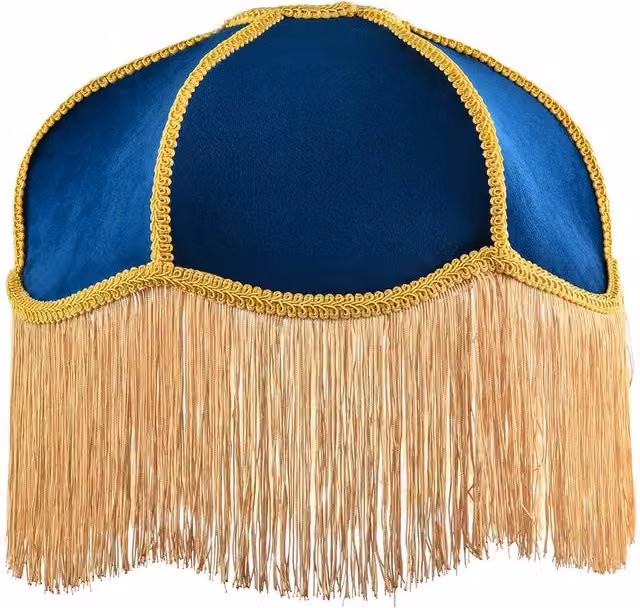 Happy Homewares Navy Blue Velvet Domed Victorian Shape Lamp Shade with Gold Trim, Diameter: 36 cm