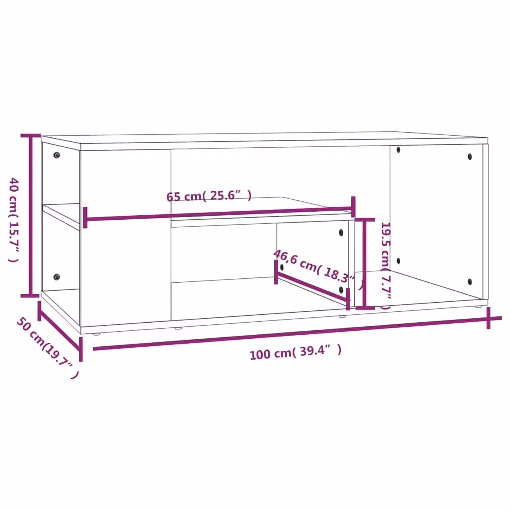 Berkfield Home Modern Rectangular Coffee Table in Smoked Oak Brown, W/D/H: 100 x 50 x 40 cm – 3