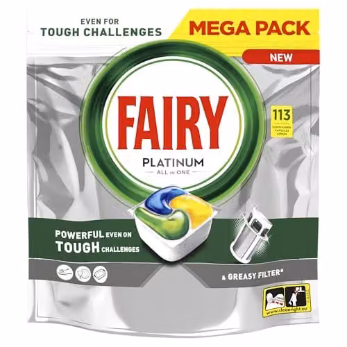 Fairy Platinum All In One Dishwasher Tablets Lemon, 113 Tablets