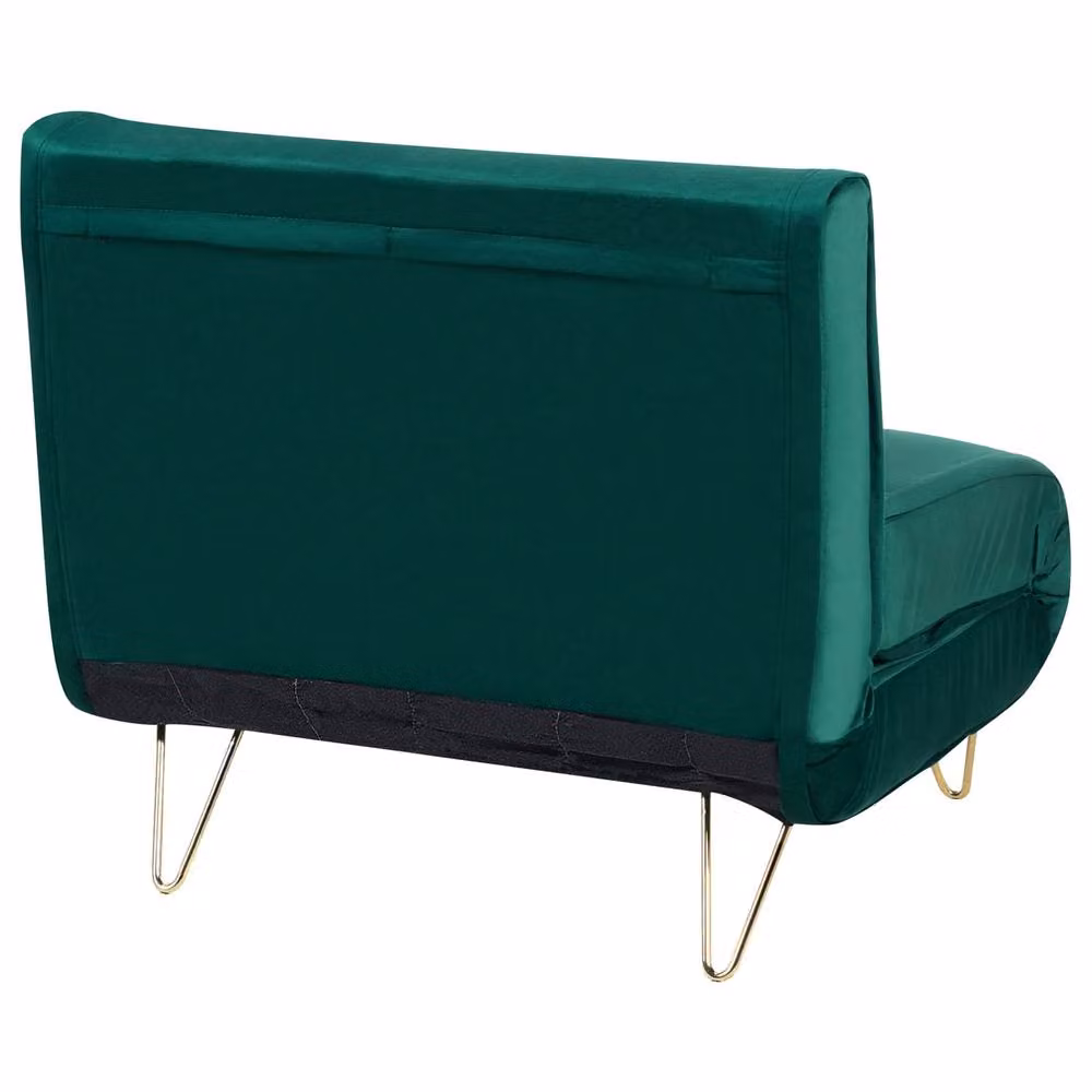 Wyld Haus Velvet 1-Seater Armless Sofa Bed in Dark Green with Gold Metal Legs – 4