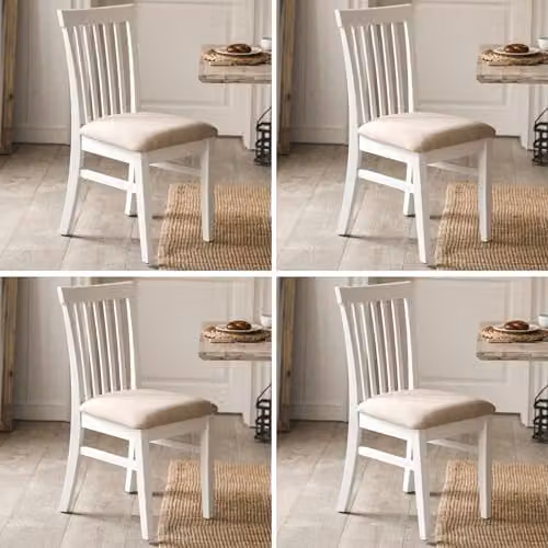 Statement Furniture Florence Wooden Dining Chairs with Upholstered Seats in White, Set of 4, W: 45 cm, D: 53 cm, H: 94 cm, Seat Height: 45 cm – 1