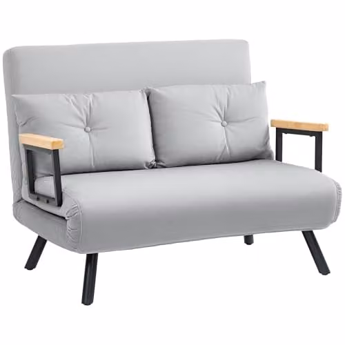 HOMCOM 2 Seater Click Clack Sofa Bed in Grey Velvet Fabric with Metal Frame and Scatter Cushions – 1