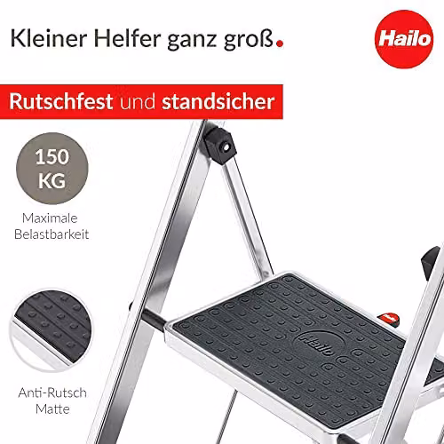 Hailo K30 3-Step Aluminium Household Steps in Black and Silver with 150 kg Capacity – 2