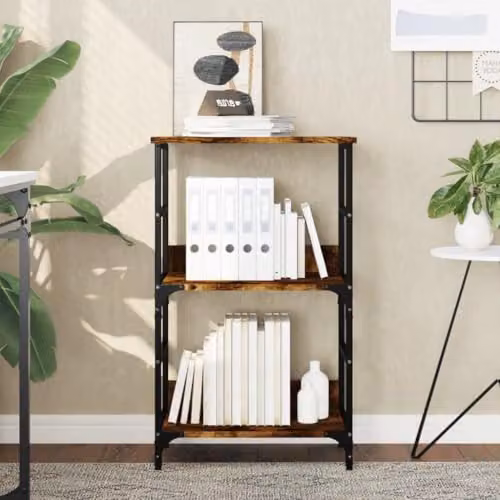 vidaXL Industrial Bookshelf in Smoked Oak and Metal, W/D/H: 50 x 33 x 82 cm – 2