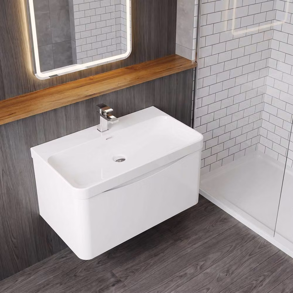 Balterley Arch Wall Hung 1 Drawer Bathroom Vanity with Ceramic Basin, White – 3