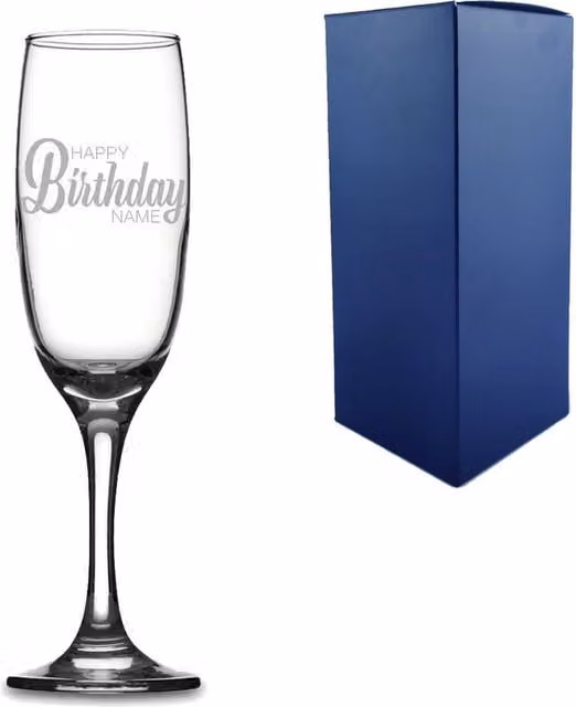Uniqueful Personalised Happy Birthday Champagne Flute in Clear Glass – 1