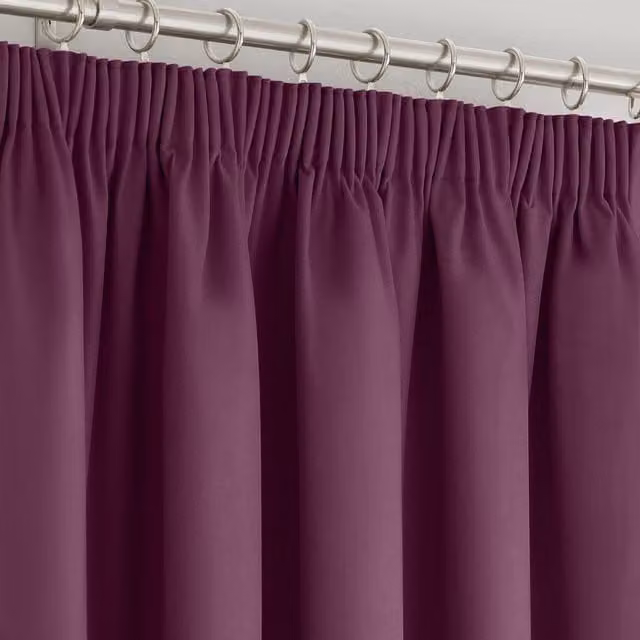 Velosso Manhattan Purple Velvet Pencil Pleat Blackout Thermal Curtains, Width: 228 cm, Drop: 228 cm