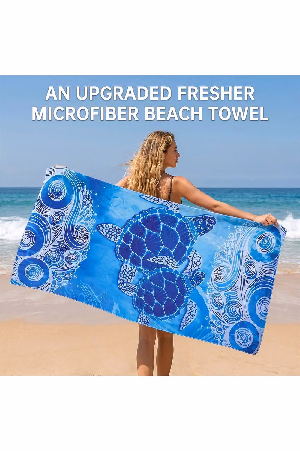Living and Home Maritime Blue Microfibre Beach Towel, Quick Drying, 90 x 90 cm – 2