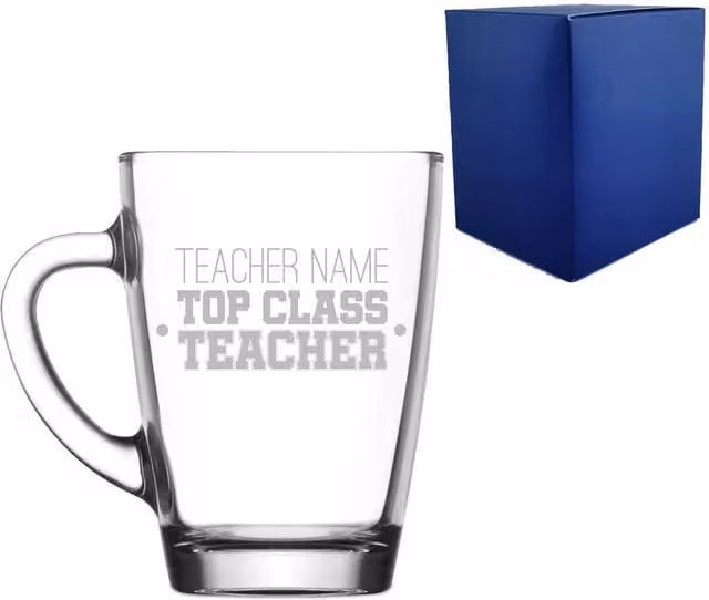 Uniqueful Personalised Top Class Teacher Engraved Glass Mug, Clear, 300ml