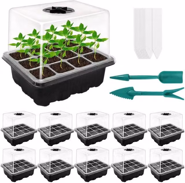 NESTLUNE Black 10 Pack Plant Seed Trays Germination Kit Set