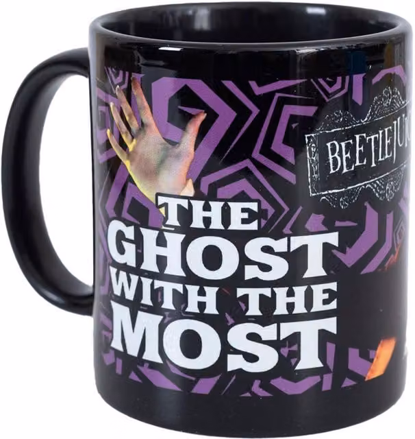 Beetlejuice The Ghost With The Most Ceramic Mug in Black, White and Yellow