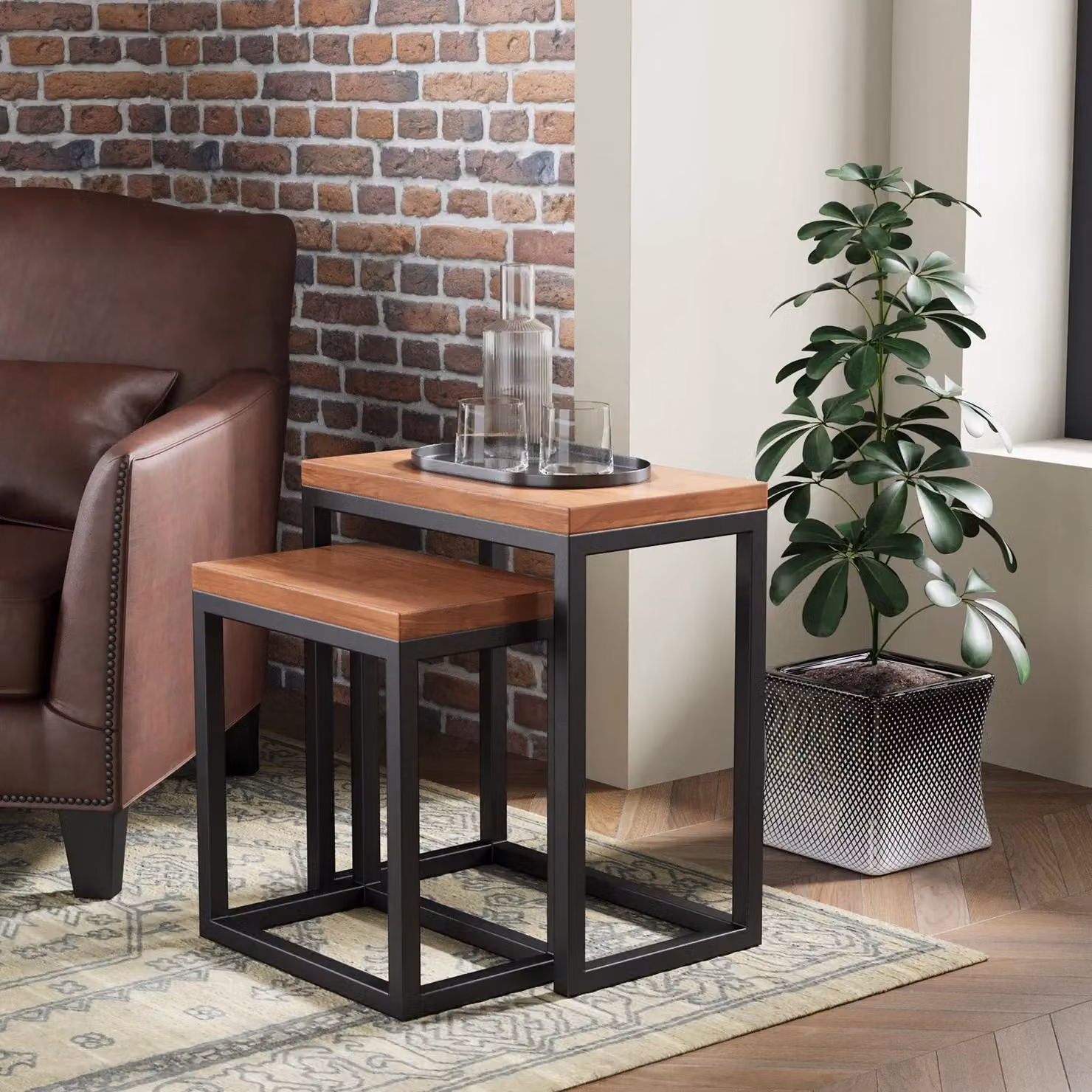 Rest Relax Sierra Nest of 2 Acacia Wood Tables in Brown and Black – 3