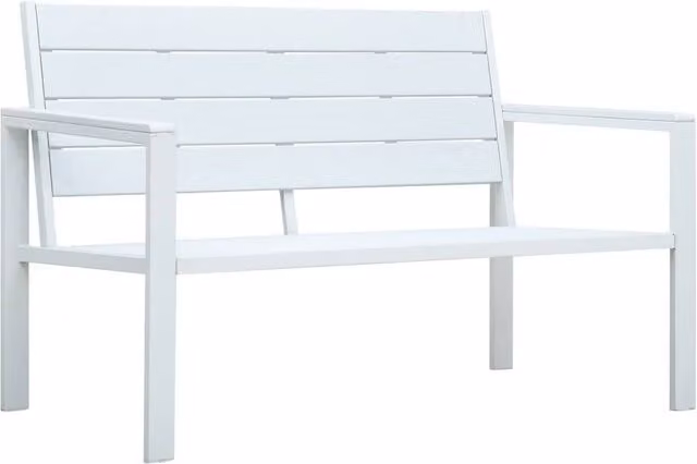 Berkfield Home Modern Garden Bench in White Wood Look HDPE and Steel, Width: 120 cm
