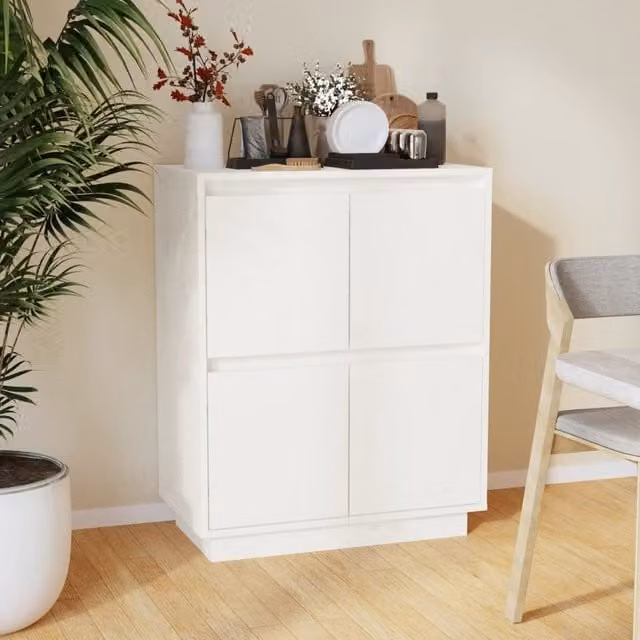 Berkfield Home White Solid Wood Pine Sideboard, W: 60 cm, D: 34 cm, H: 75 cm – 1