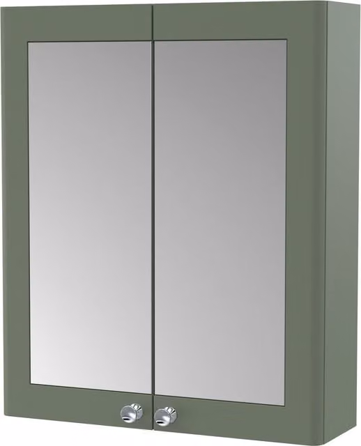 Balterley Classic Wall Hung Mirror Cabinet with 2 Soft Close Glass Doors in Satin Green, Width: 60 cm