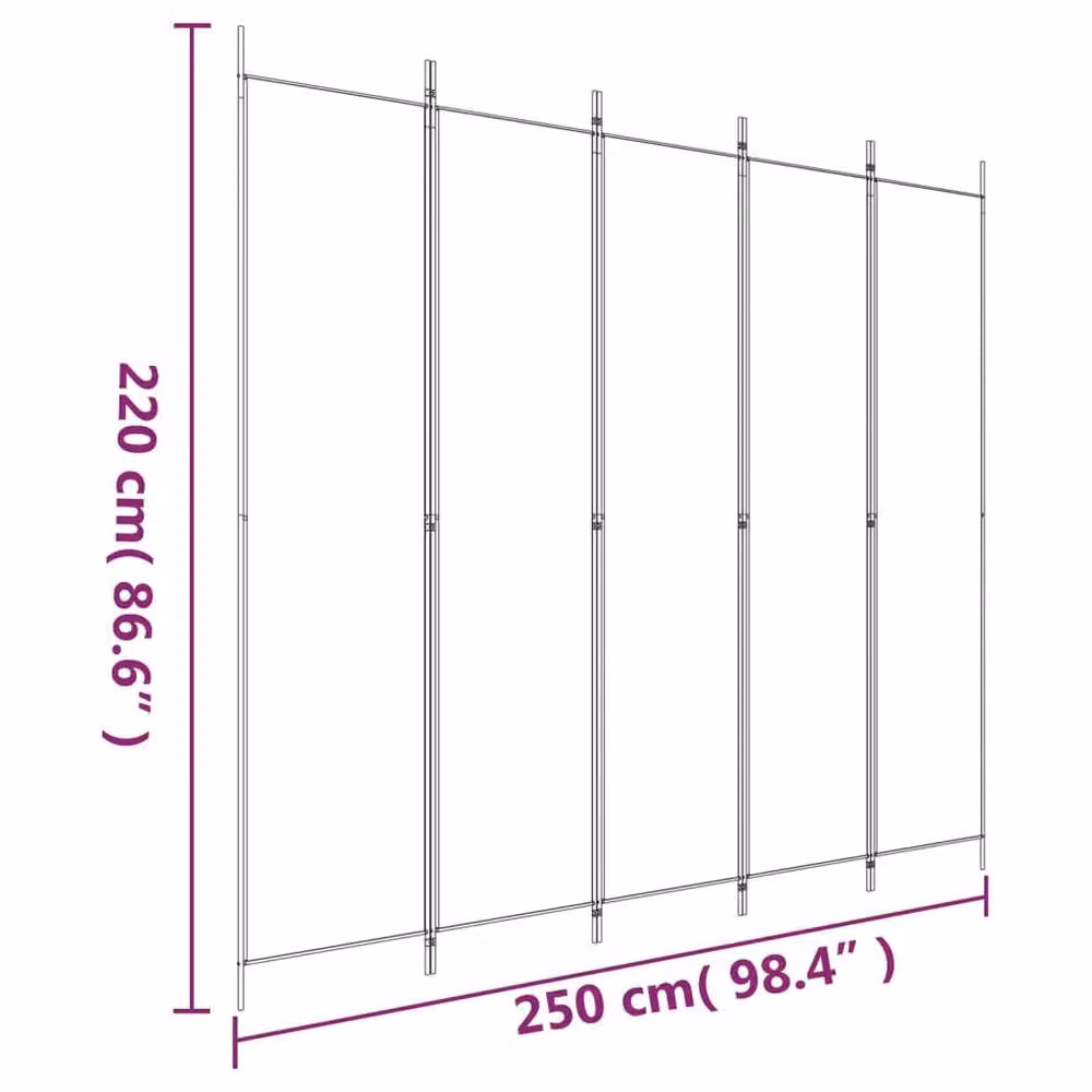 Berkfield Home 5-Panel Fabric Room Divider in Black, W: 250 cm, H: 220 cm – 4