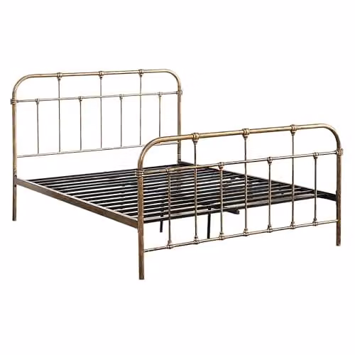 OAT Home Camden Metal Bed Frame, Victorian Hospital Style, Antique Brass, W/D/H: 150 x 200 cm – 2