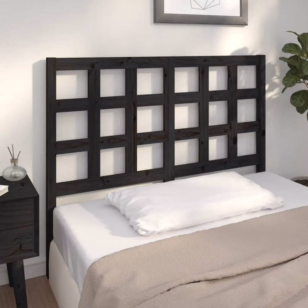 Berkfield Home Beautiful Bed Headboard in Black Solid Pine Wood, W: 125.5 cm, D: 4 cm, H: 100 cm – 2