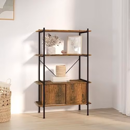 vidaXL 4-Tier Shelving Unit with Cabinet in Brown, W/D/H: 80 x 40 x 130 cm – 2