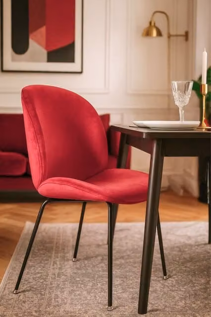 Fusion Living Luxurious Red Velvet Dining Chair with Black Metal Legs