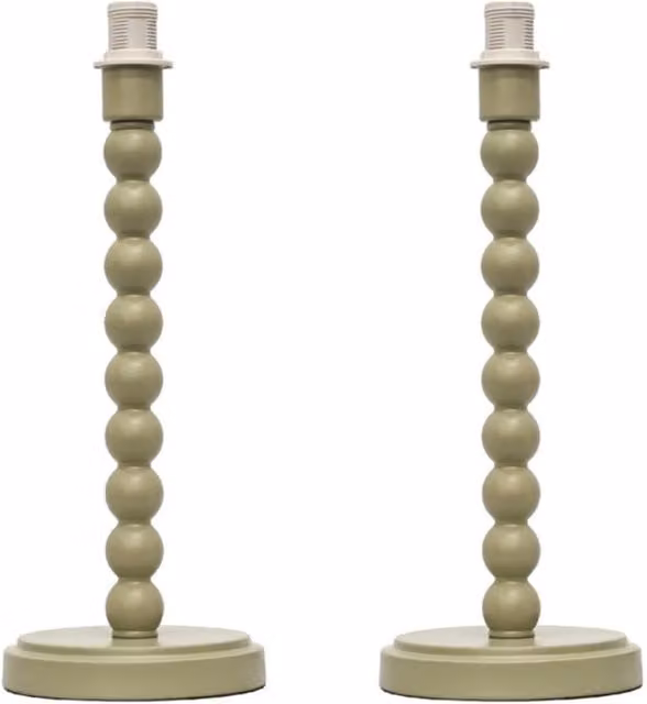 First Choice Lighting Bobbin Set of 2 Table Lamp Bases, Green, H 36.5 cm x W 14 cm x D 14 cm
