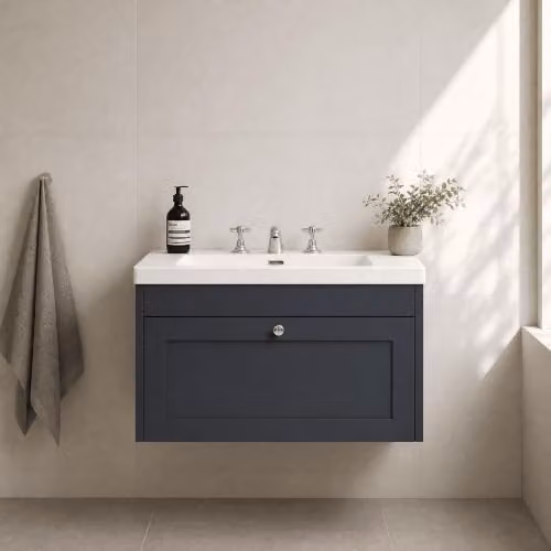 Balterley Wall Hung Single Drawer Vanity Unit with 3 Tap Hole Rectangular Sink in Dark Grey, W/D/H: 80.0 x 45.3 x 43.1 cm – 2