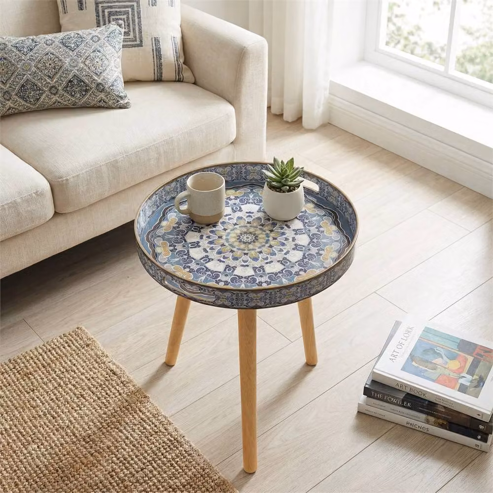 Nordara Bohemian Modern Round Blue Wood Side Table, Diameter: 100 cm, Height: 38 cm – 2