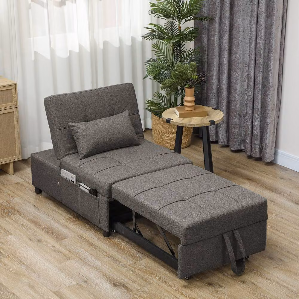 STILVORA Grey Fabric Recliner Chair with Fold-Out Bed and Armrests – 2
