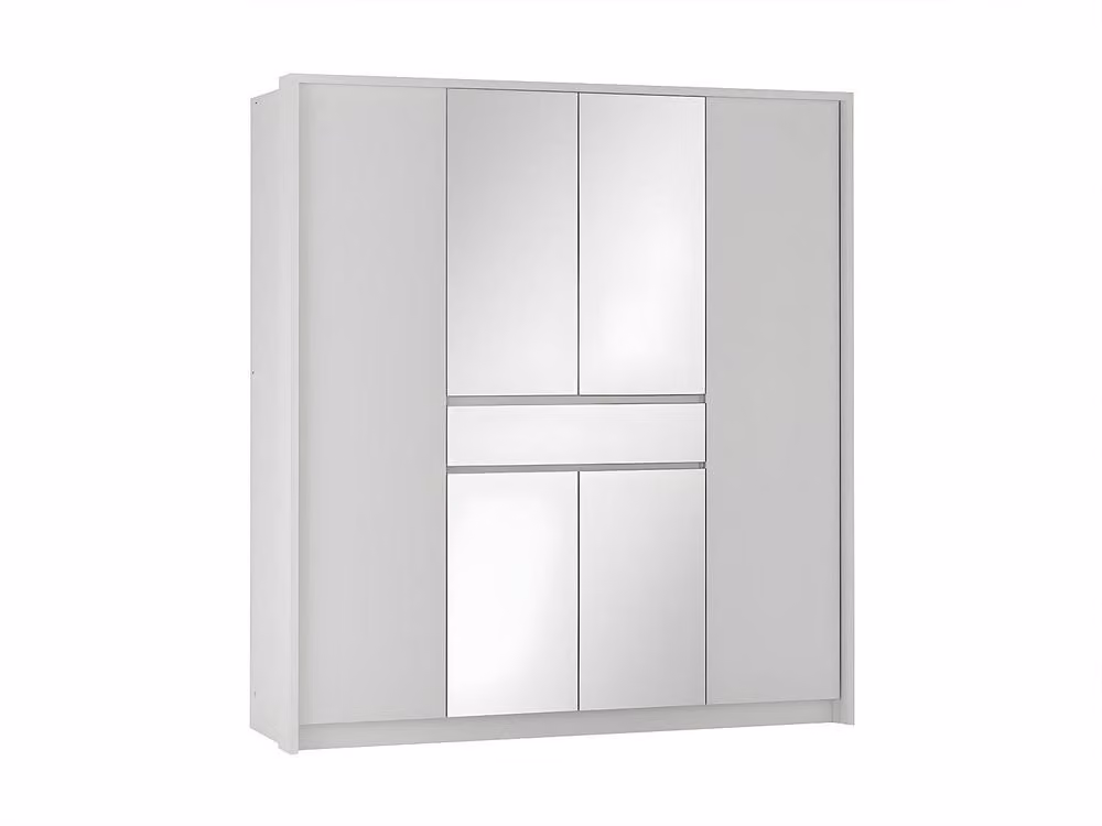 Vente-unique ZADIA White Modern Wardrobe with 6 Doors, Mirror and Drawer, W: 200 cm, D: 65 cm, H: 217 cm – 2