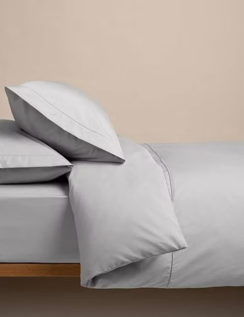 M&S Egyptian Cotton 230 Thread Count Plain Duvet Cover Set, Grey, W/H: 180 x 200 cm