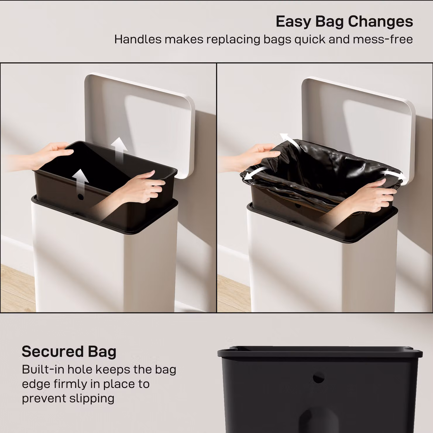 HOMCOM 20L Pedal Kitchen Bin with Soft-Close Lid, Removable Inner Bucket and Fingerprint-Proof Metal Finish in Beige or White – 3