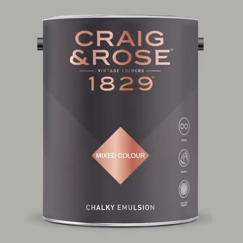 Craig & Rose 1829 Chalky Emulsion Paint Stop in Almost Grey, Matt, Water Based, 5 l