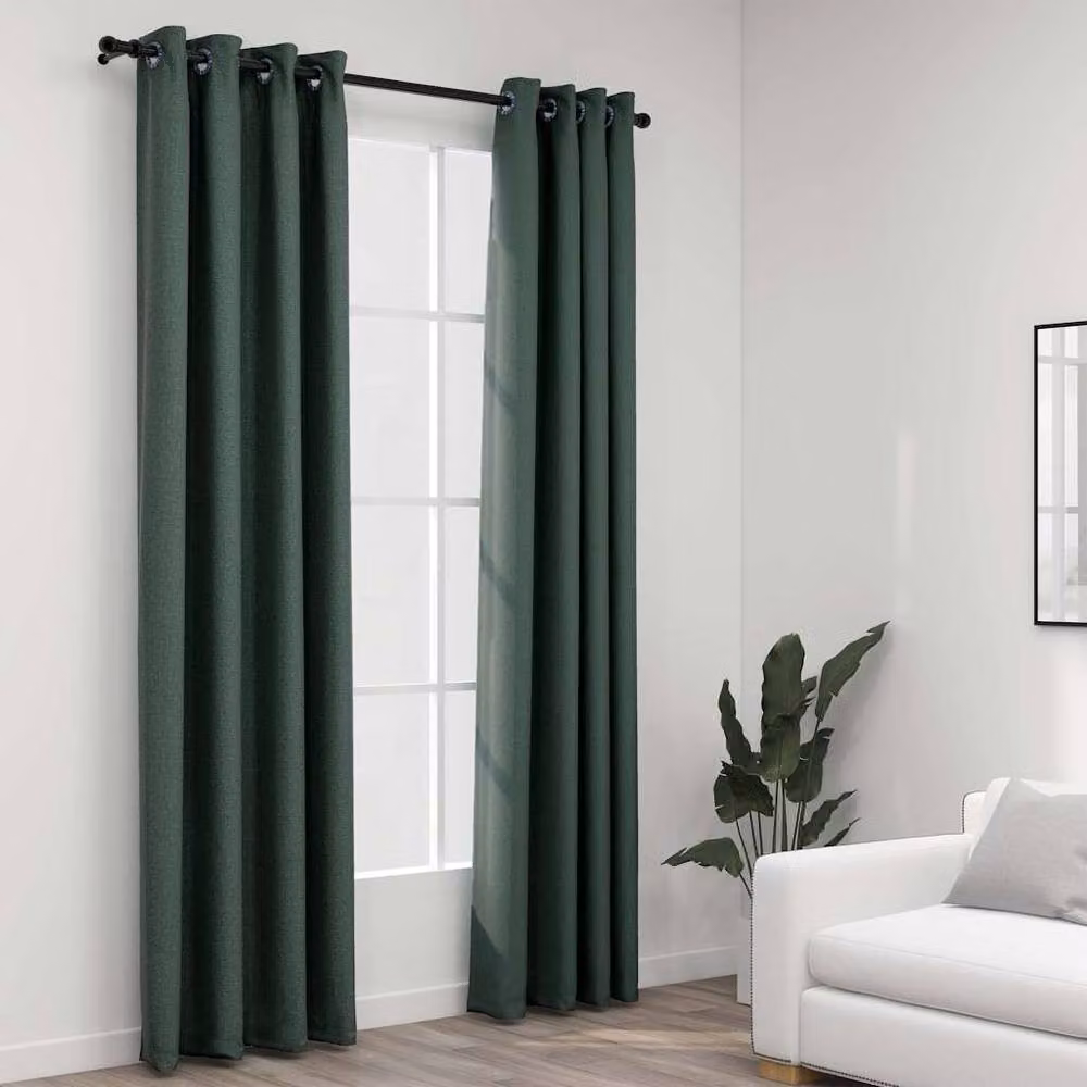 Berkfield Home Linen-Look Blackout Curtains with Eyelets, 2 Pack, Green, W: 140 cm, H: 245 cm – 2