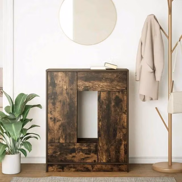 Berkfield Home Smoked Oak Sideboard with Drawers and Doors in Brown, W/D/H: 73 x 31 x 90 cm