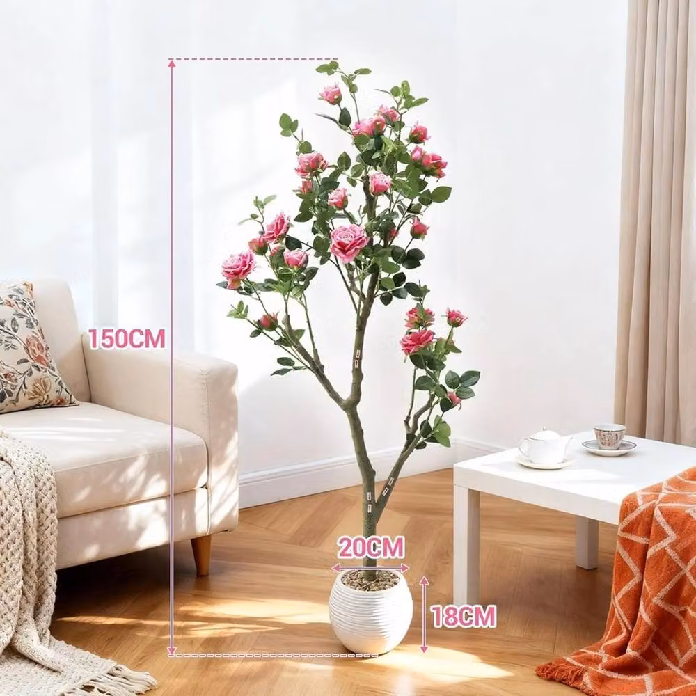 VOGREX 15cm Artificial Rose Tree with White Striped Pink and Multicolour Faux Blooming Flowers – 2