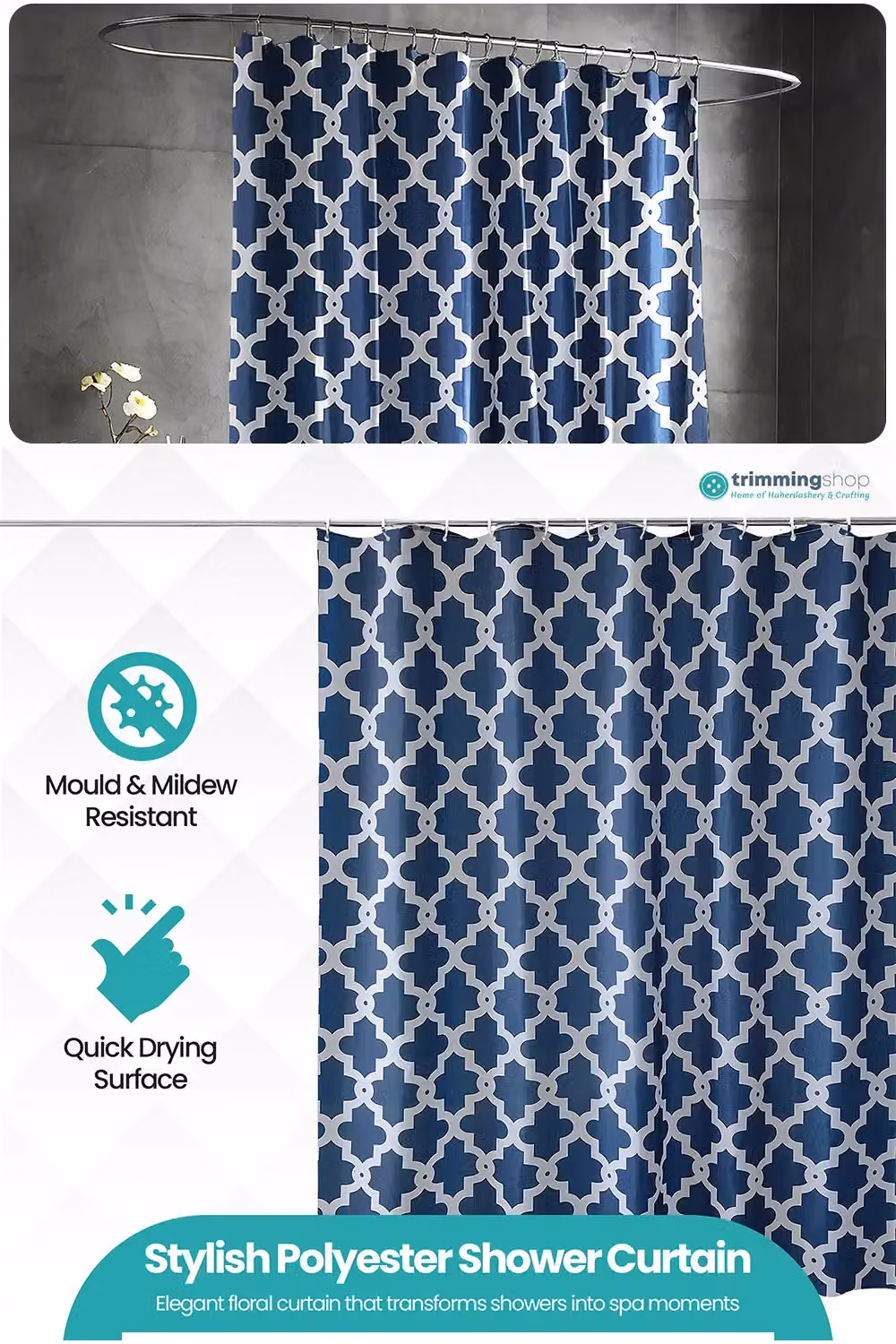 Neel Blue Mandala Polyester Water-Resistant Shower Curtain in Blue, W/D/H: 180 x 180 x 200 cm – 3
