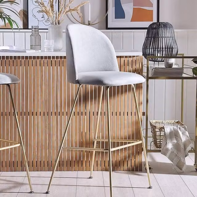 Wyld and Coco Grey Velvet Counter-Height Bar Chair with Gold Metal Frame – 1