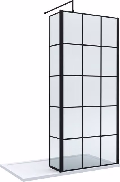 Balterley 8mm Glass Walk-In Wetroom Screen and Return with Tray, Black Framed, W: 140 cm, D: 70 cm