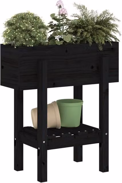 Berkfield Home Beautiful Garden Planter in Black Solid Pine Wood, W/D/H: 62 x 30 x 69 cm – 1