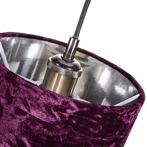 Happy Homewares Modern Purple Crushed Velvet Circular Drum Lampshade with Silver Inner – 2