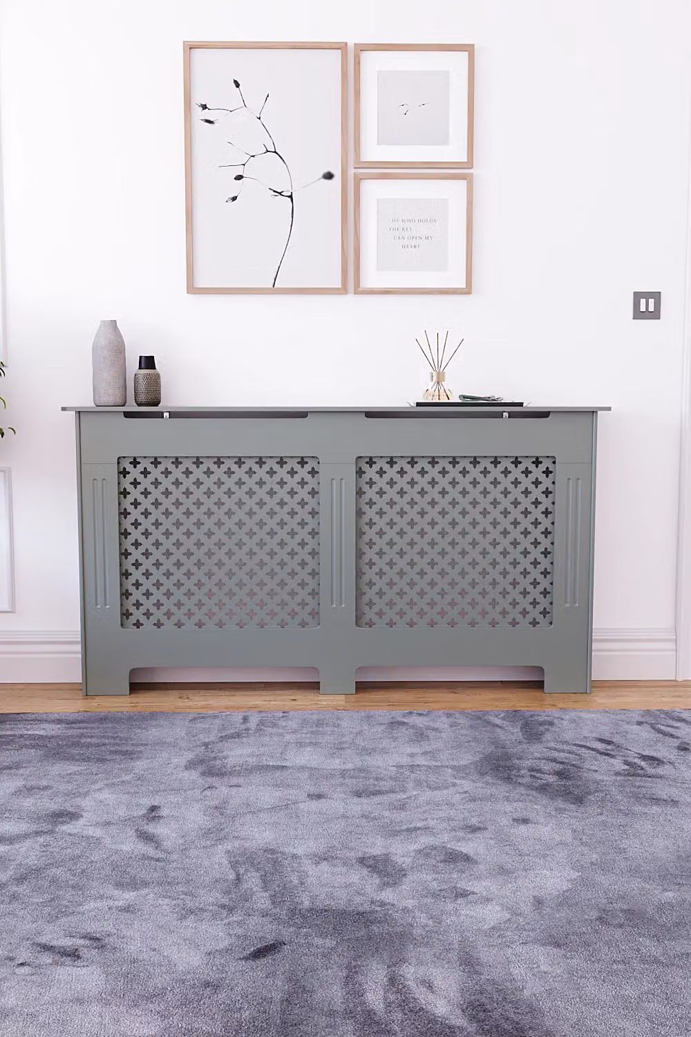 Vida Designs Oxford Radiator Cover in Grey MDF, W/D/H: 152 x 82 x 19 cm – 3
