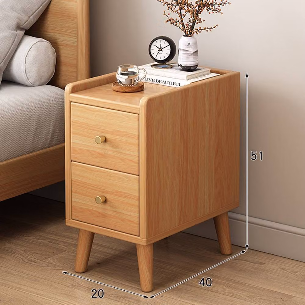 KORVIXA Slim Wood Bedside Table Narrow Cabinet with Drawers and High Legs in Brown – 2