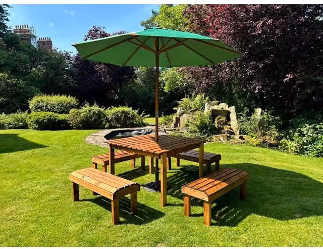 Charles Taylor Knights Eight Seater Garden Furniture Table Set in Brown Wood, W/D/H: 170 x 170 x 80 cm