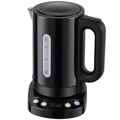 HOMCOM Variable Temperature Electric Kettle, 1.7L, 3kW, Black with Stainless Steel and Limescale Filter – 1