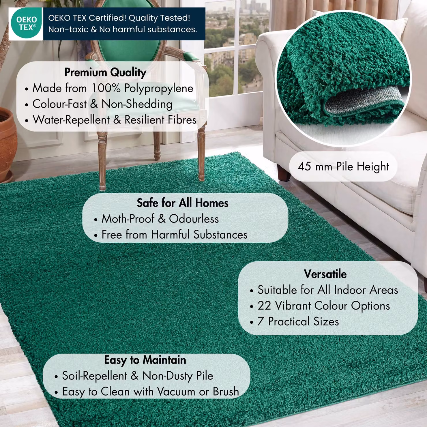 Desire Rugs Modern Elegant Soft Shaggy Round Area Rug in Green, W: 60 cm x L: 220 cm – 3