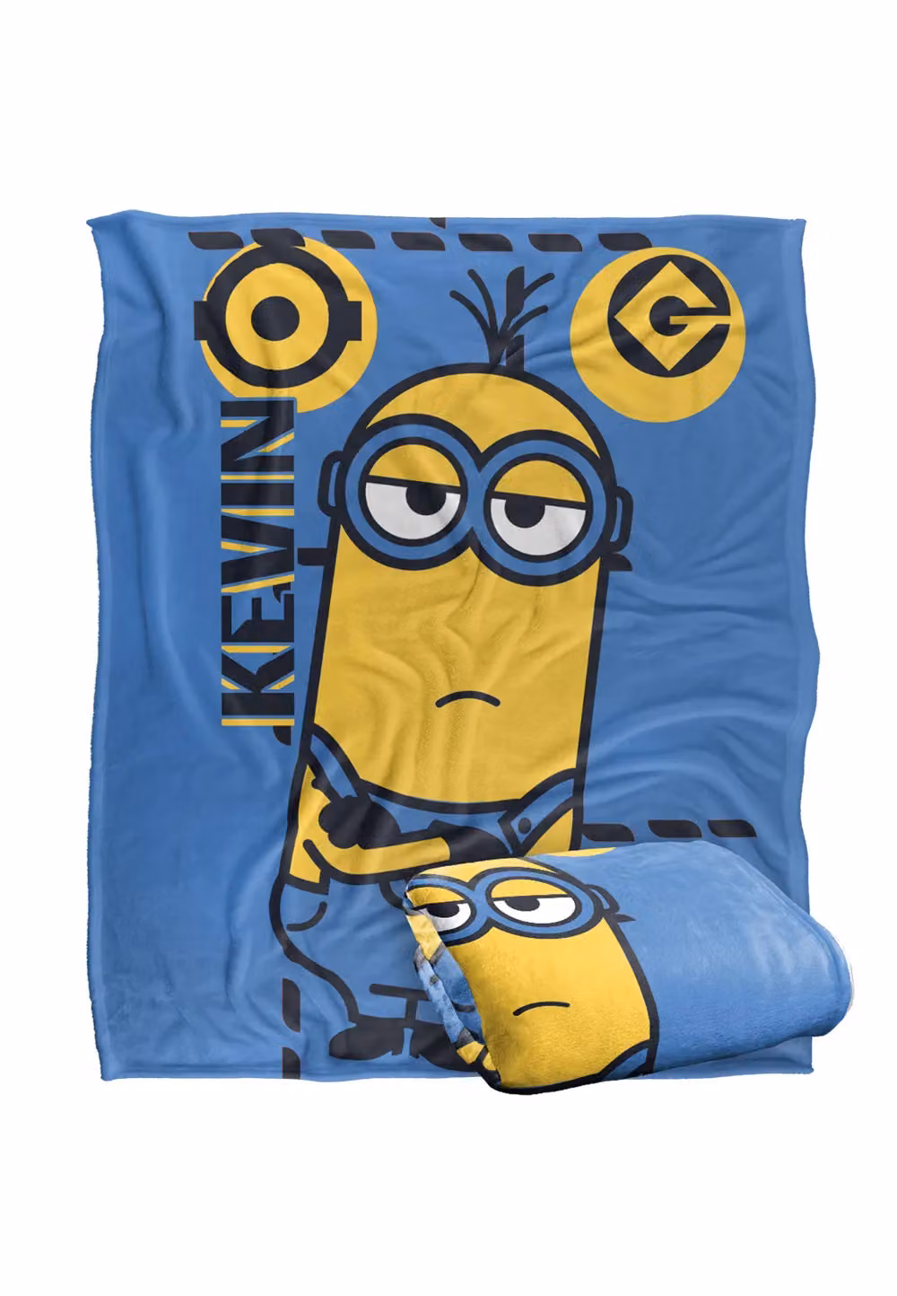 Universal Minions Kevin Blue Silky Touch Blanket in White and Blue, W: 152 cm, D: 127 cm – 2