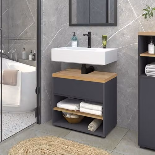 Dorel Home Furnishings Thessa Modern Anthracite Oak Bathroom Sink Cabinet – 2